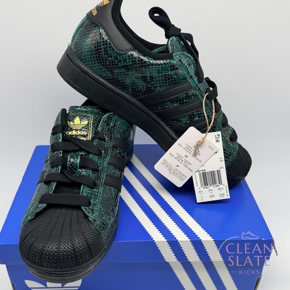 Adidas Superstar II Green Snakeskin/Black/Gold JP8159 Women 7 NIB/NWT